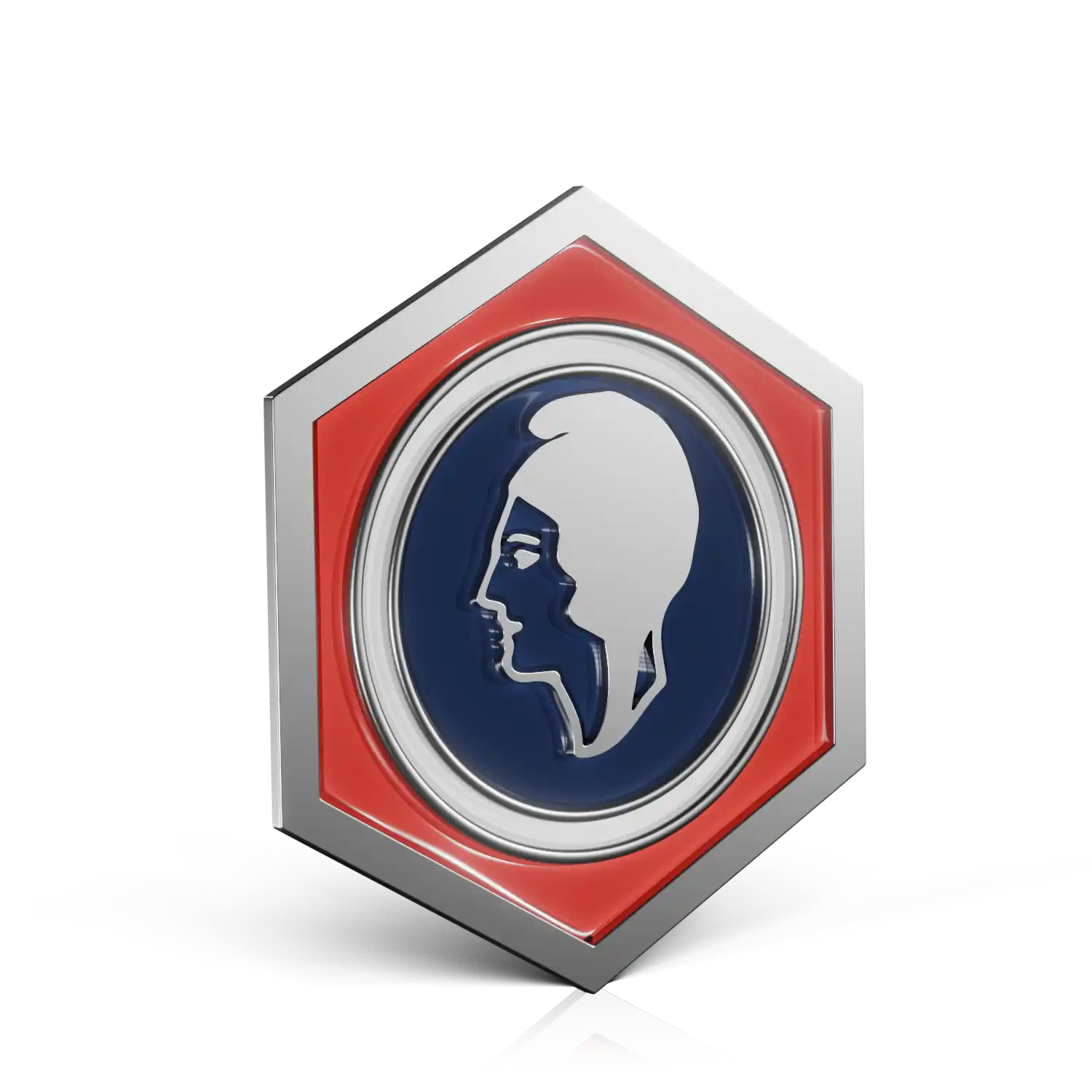 insigne hexagonale argentée émaillage tricolore marianne