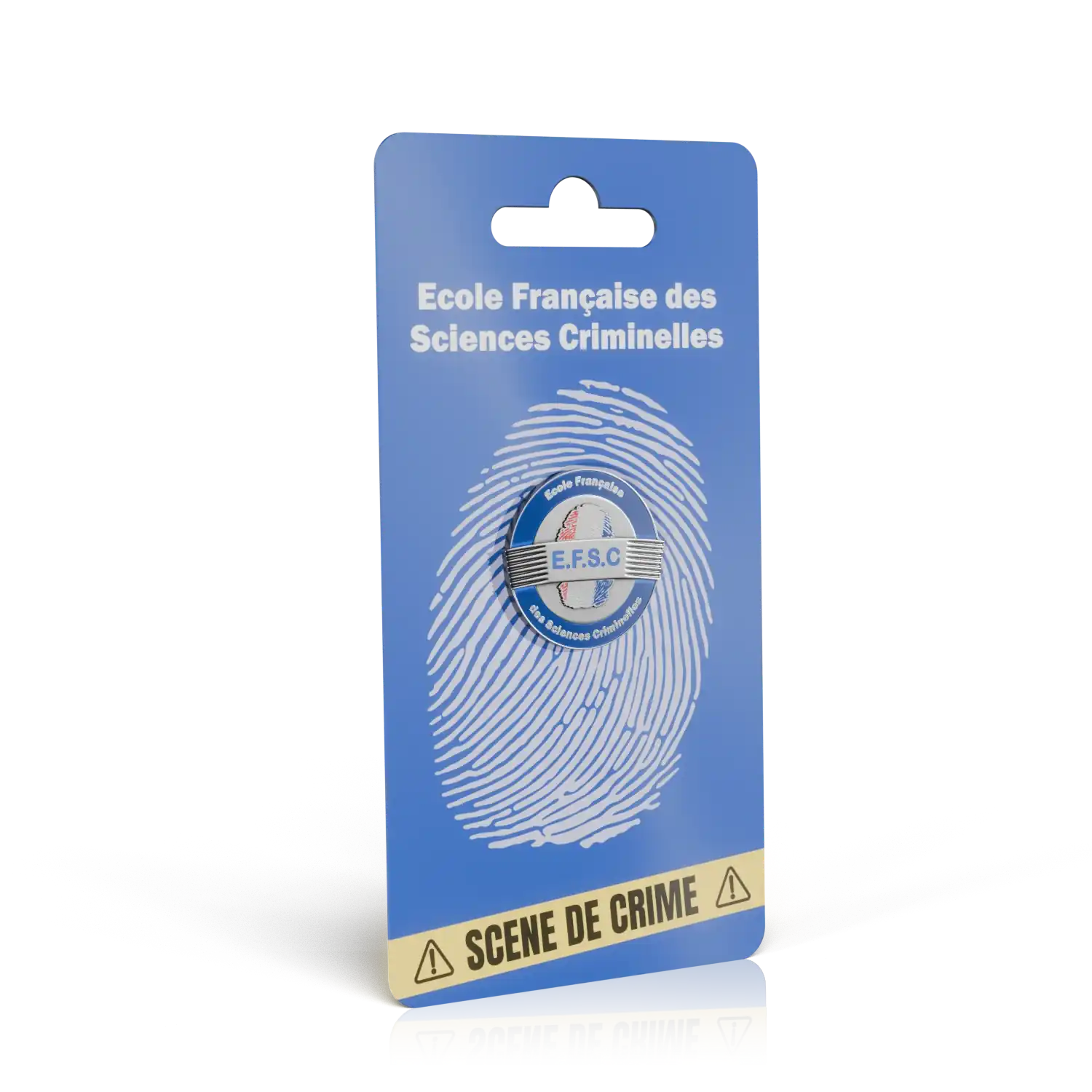 pin's avec packaging argenté émaillé bleu école française des sciences criminelles