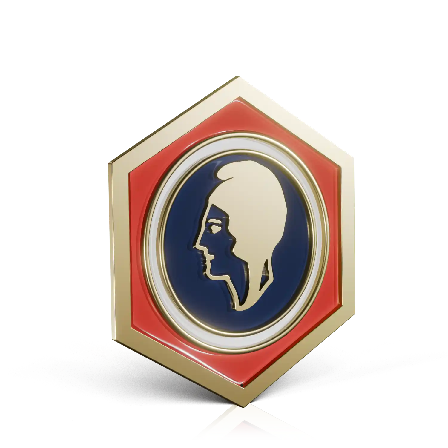 insigne hexagonale dorée émaillage tricolore marianne