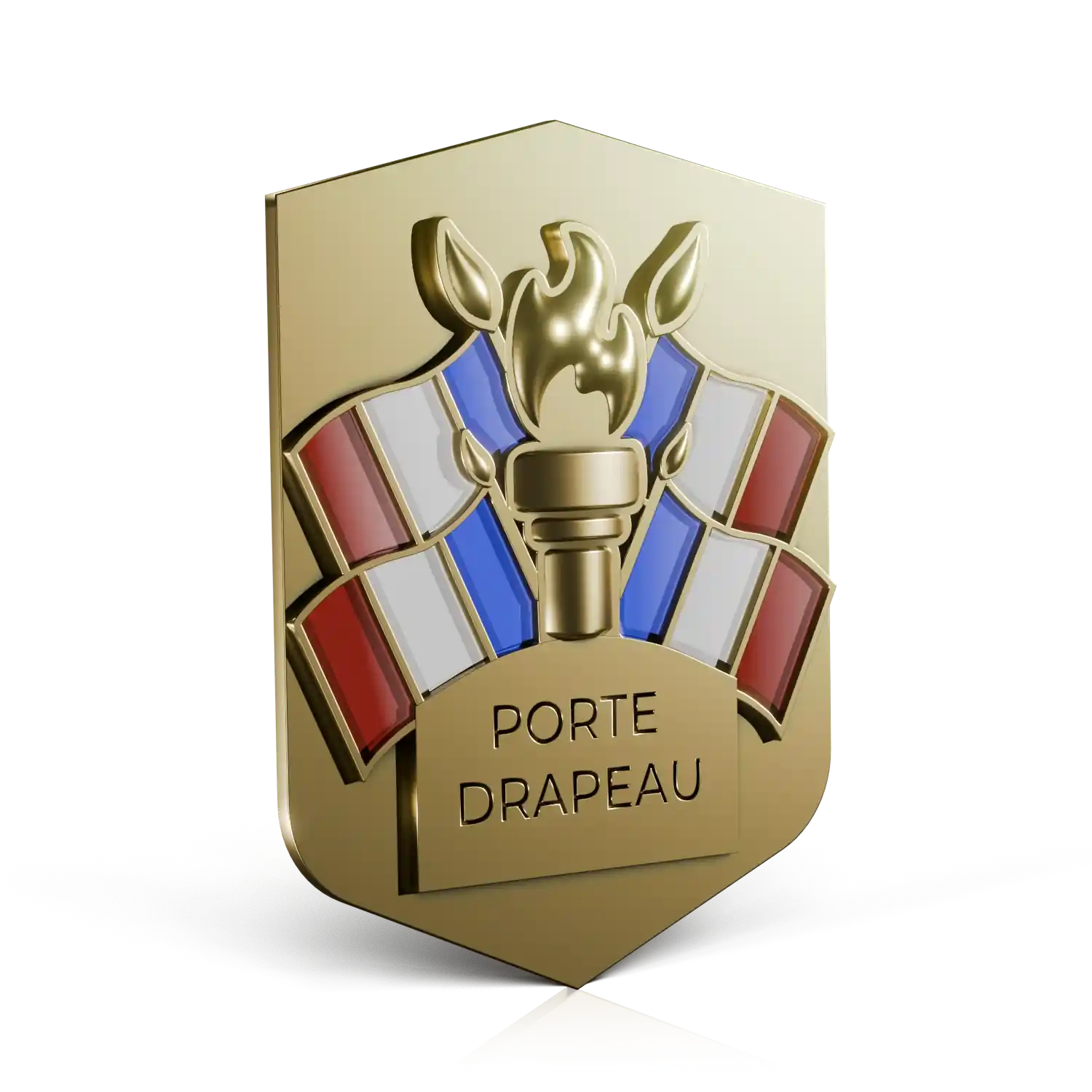 insigne dorée émaillage tricolore porte drapeau 0-9 ans