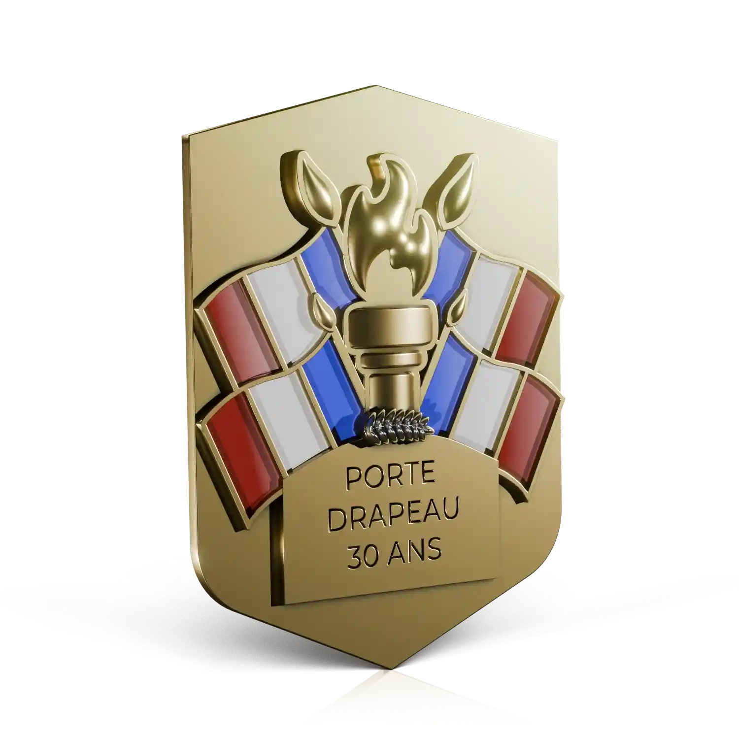 insigne dorée émaillage tricolore porte drapeau 30 ans