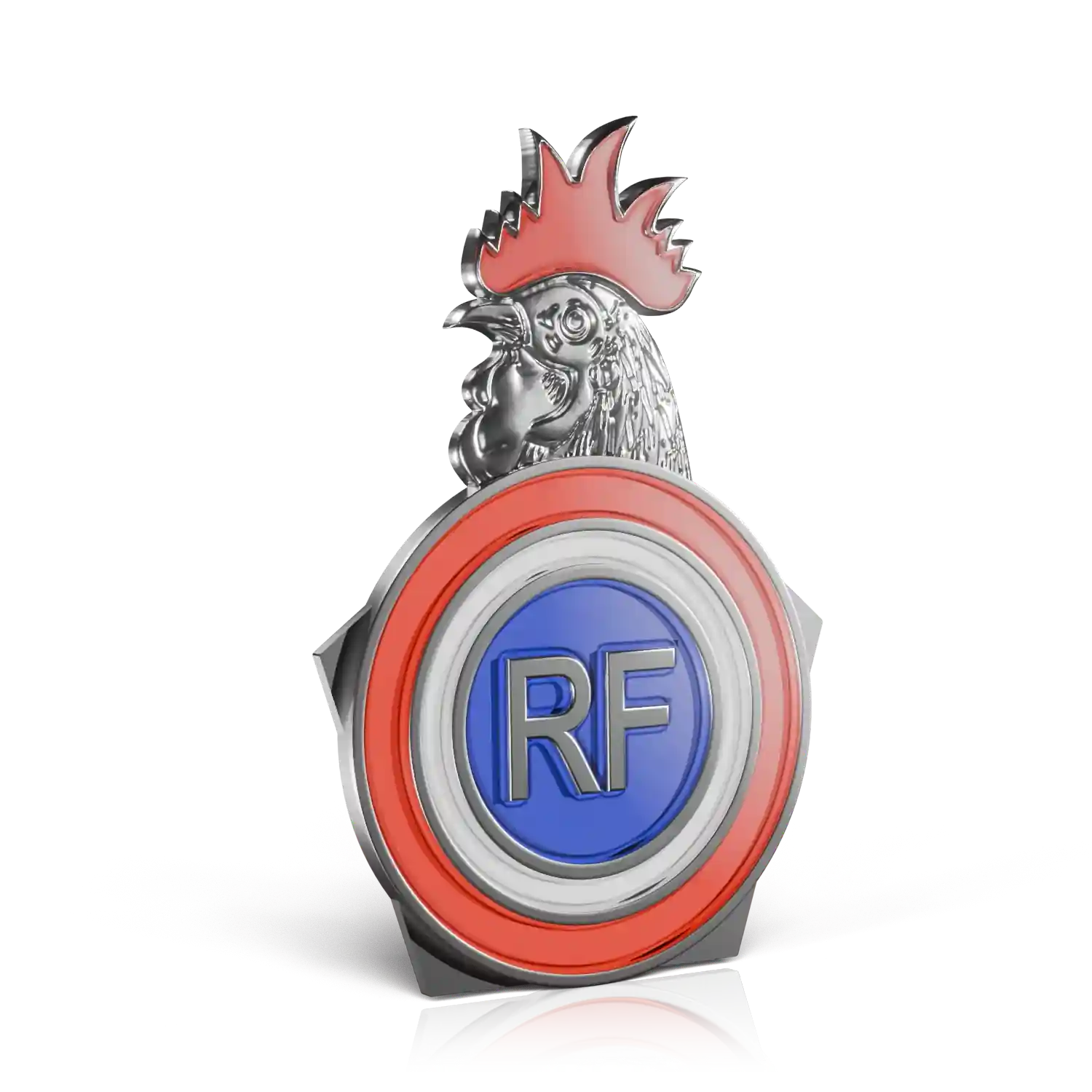 insigne tête de coq argentée émaillage tricolore 