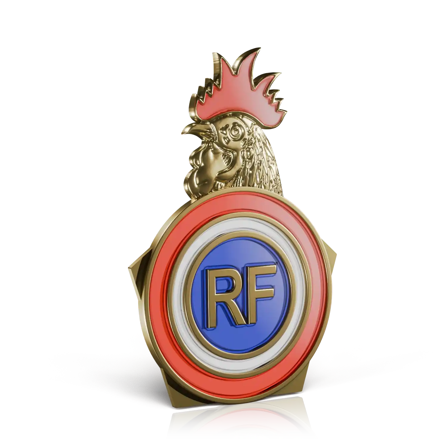 insigne tête de coq dorée émaillage tricolore 