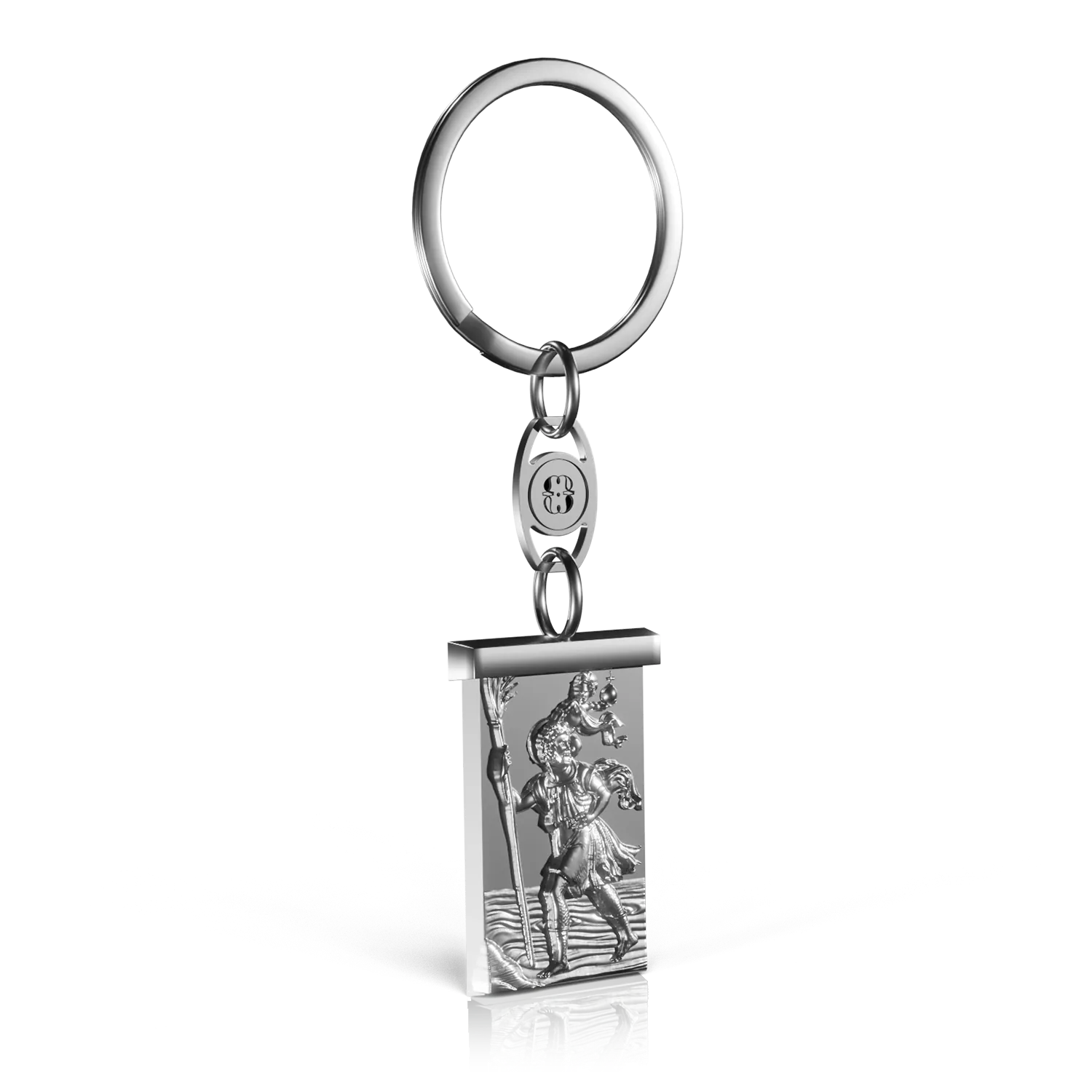 porte clé argenté représentant saint christophe