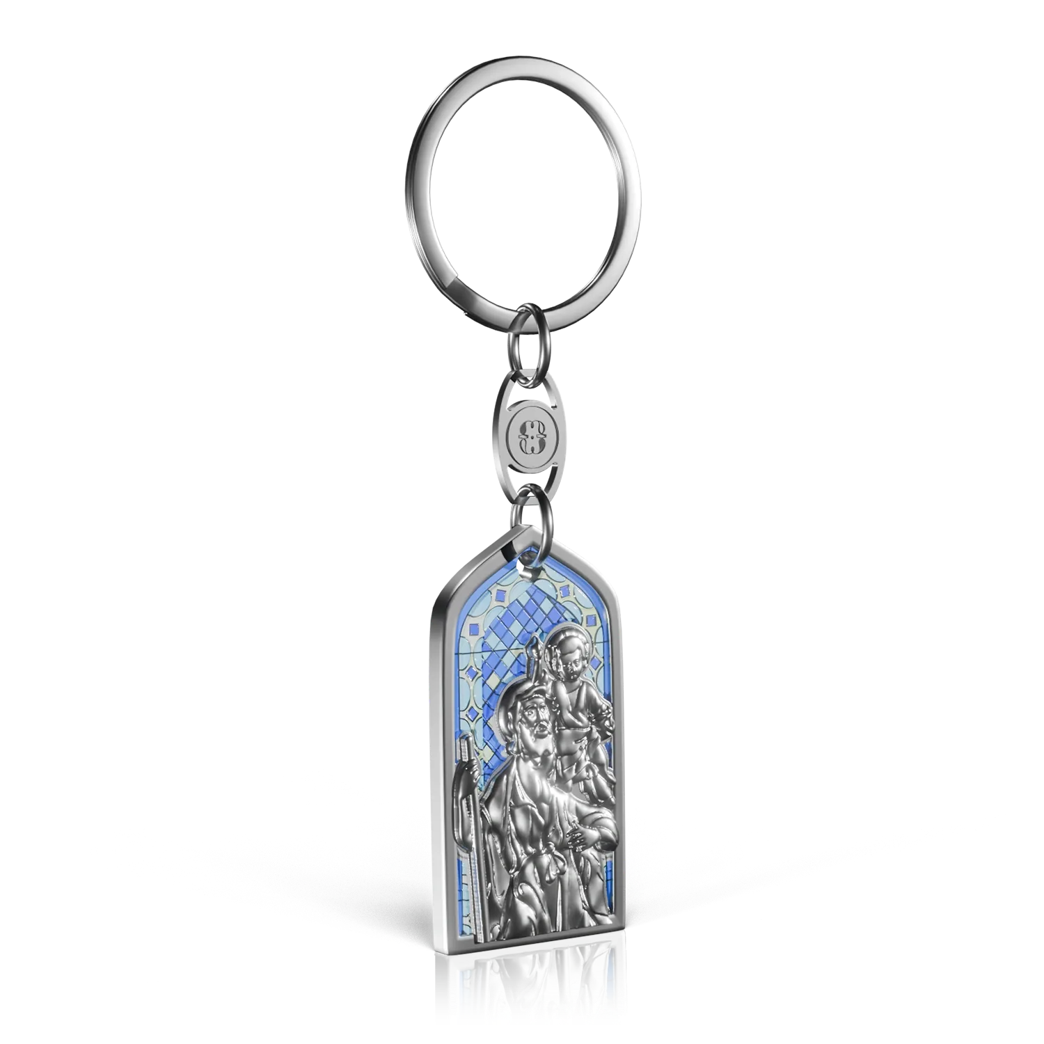 porte clé argenté représentant saint christophe